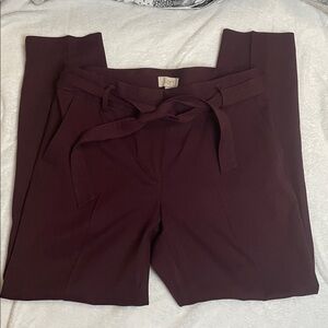 LOFT Deep Burgundy Pants with Tie Belt